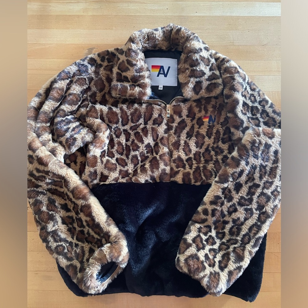 Aviator Nation Teddy unisex half zip color block jacket - cheetah - xs
